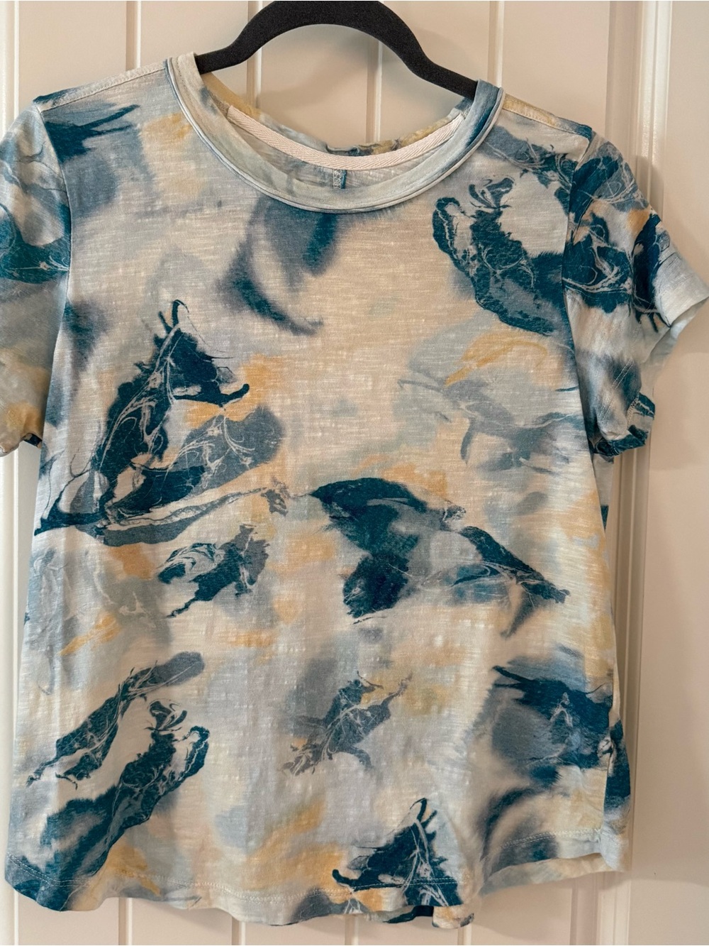 Pilcro Short Sleeve Tie-Dye Tee in Teal, Cream & Light Blue